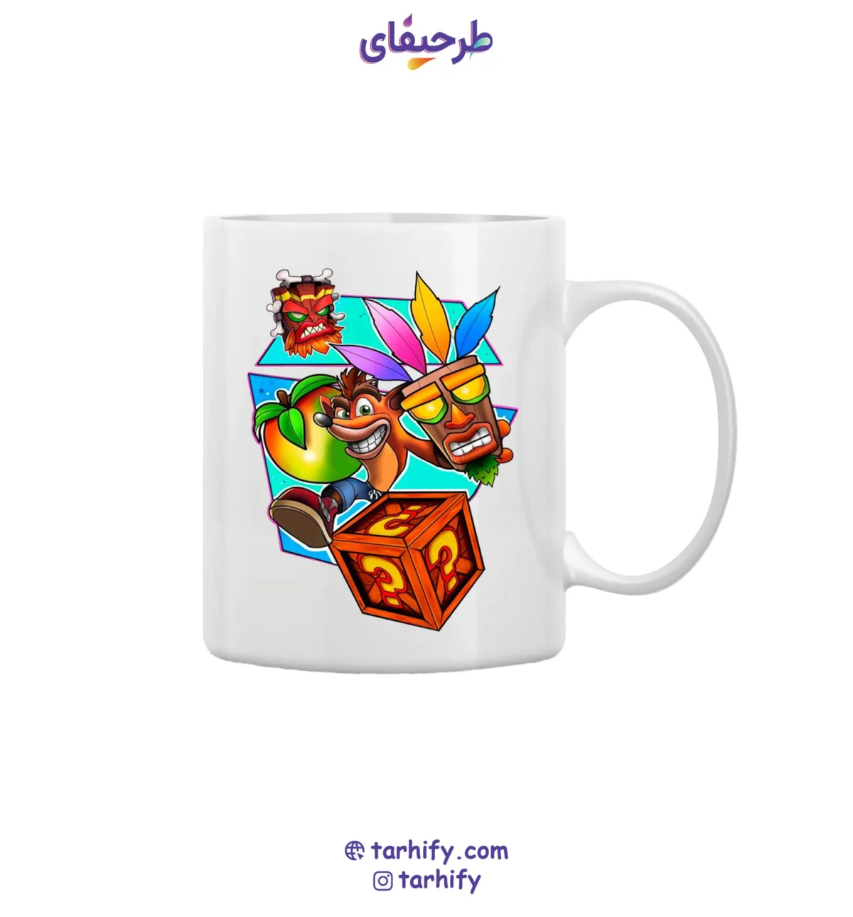 crash-bandicoot6-mug-tarhify.com ماگ طرح آکو آکو کراش بندیکوت با چاپ باکیفیت و تصویر شخصیت Aku Aku