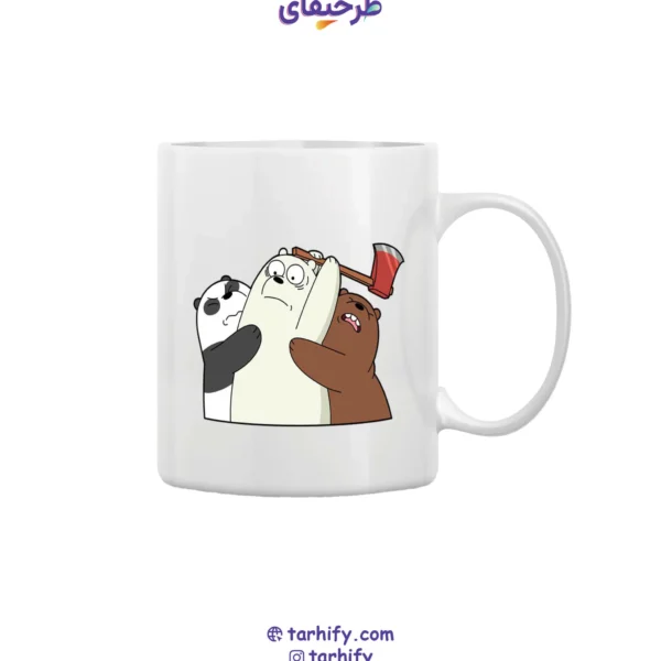 ماگ طرح خرس‌های کارتونی We Bare Bears با چاپ باکیفیت شخصیت‌های Panda, Grizzly, Ice Bear