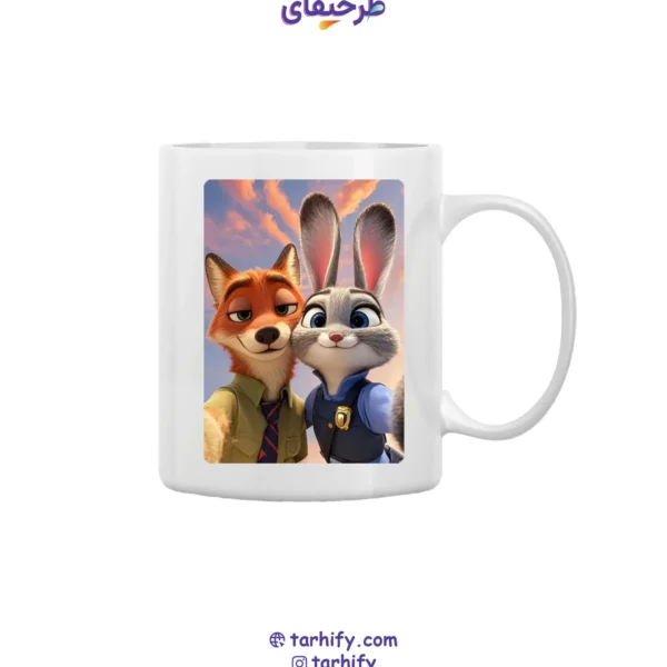 ماگ هدیه زوتوپیا با چاپ باکیفیت و تصویر شخصیت‌های Judy Hopps و Nick Wilde