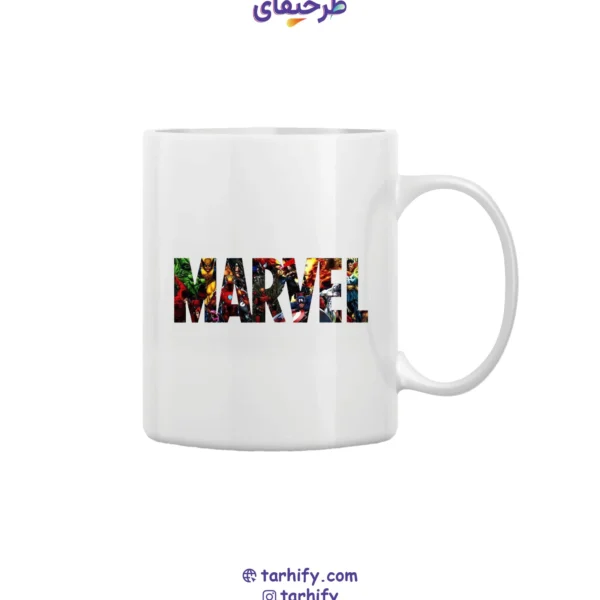 ماگ طرح لوگو مارول Marvel Logo با چاپ قرمز و سفید نماد برند مارول